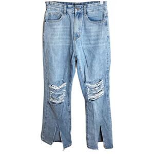 Momokrom Dolls Kill Slashed Knee Split Hem Hi Rise Denim Jeans Distressed Us 6